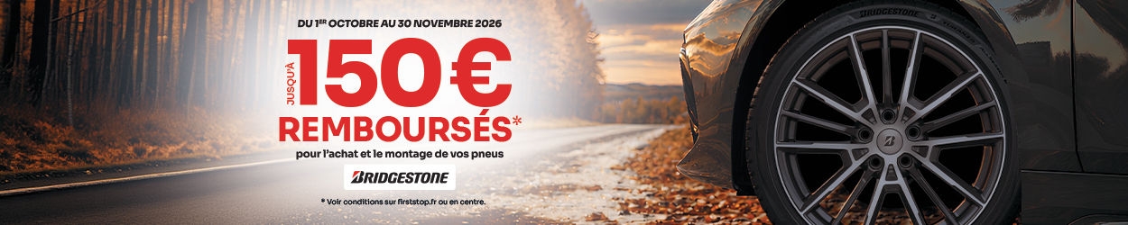 Jusqu'à 150€* remboursés sous 48h pour l'achat et le montage de 2 ou 4 pneus Bridgestone*!