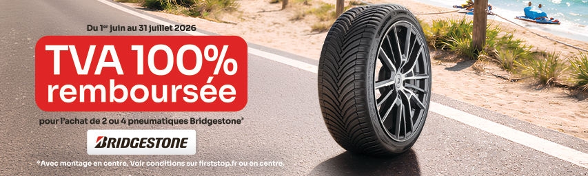 TVA 100% remboursés* pour l'achat et le montage de pneus Bridgestone !