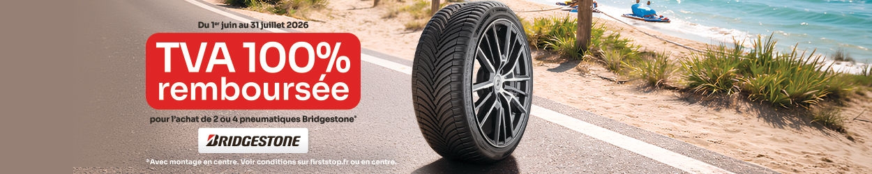 TVA 100% remboursés* pour l'achat et le montage de 2 ou 4 pneus de la marque Bridgestone !