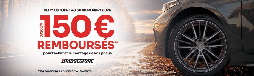 Jusqu'à 150€ offerts sur les pneus de la marque Bridgestone*! 