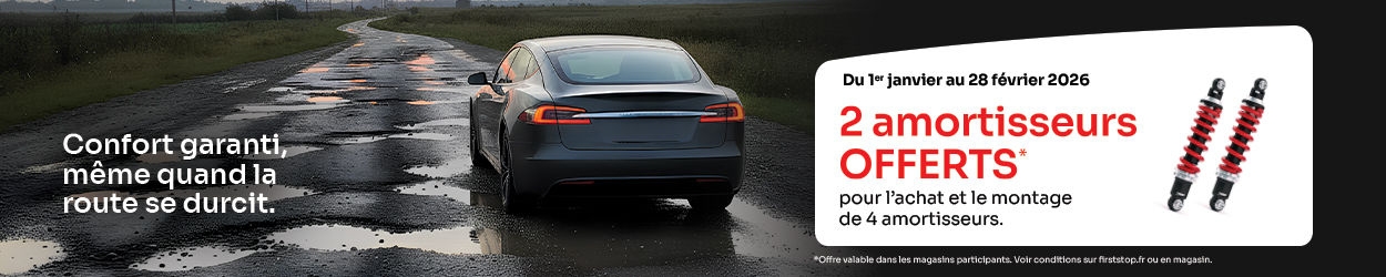 2 amortisseurs offerts* pour l’achat et le montage de 4 amortisseurs ! 