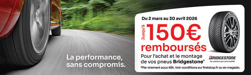 Jusqu'à 150€ offerts sur les pneus de la marque Bridgestone* !