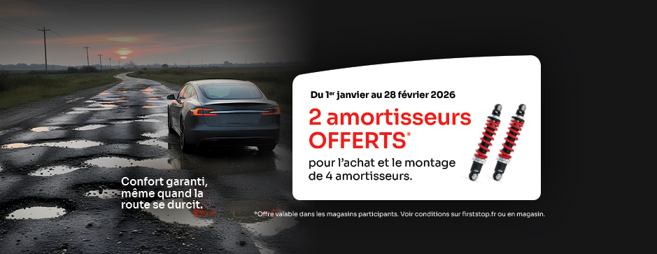 2 amortisseurs offerts* pour l’achat et le montage de 4 amortisseurs ! 