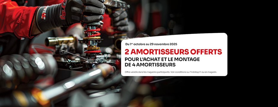2 amortisseurs offerts pour l'achat et le montage de 4 amortisseurs !  