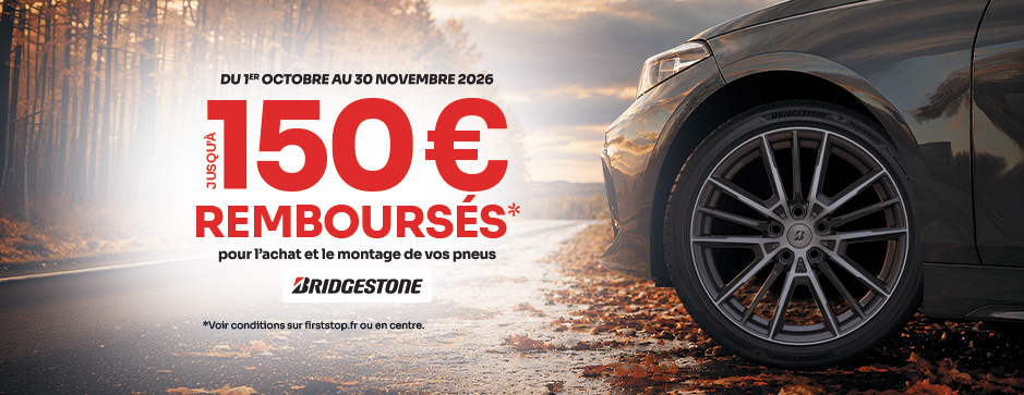 Jusqu'à 150€ remboursés* sur les pneus de la marque Bridgestone !