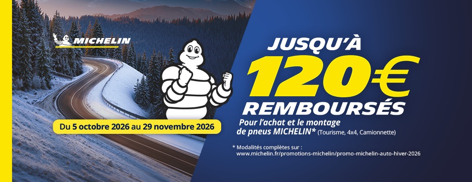 Jusqu'à 120€ remboursés* sur les pneus de la marque Michelin !