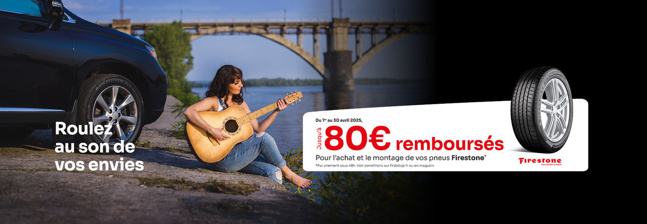 Jusqu'à 80€* remboursés pour l'achat et le montage de 2 ou 4 pneus Firestone !