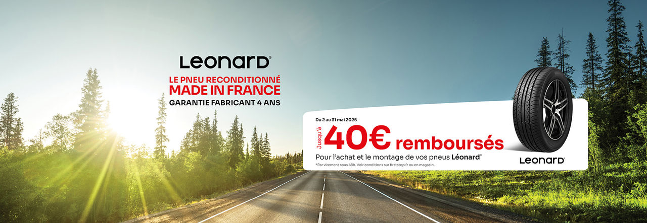 Jusqu'à 40€* remboursés pour l'achat et le montage de 2 ou 4 pneus Léonard !