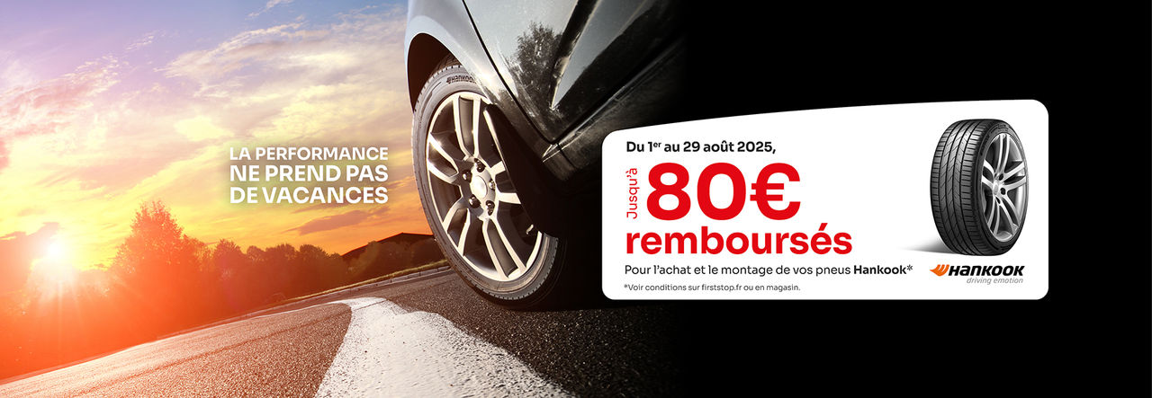 Jusqu'à 80€* remboursés pour l'achat et le montage de 2 ou 4 pneus Hankook !