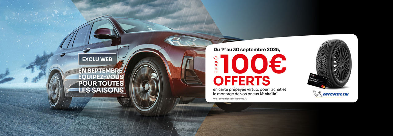  Exclusivité Web : Jusqu'à 100€* offerts en carte prépayée pour l'achat et le montage de pneus Michelin !