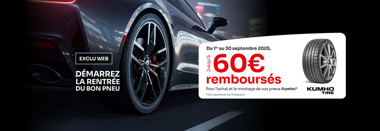 Exclusivité Web : Jusqu'à 60€* remboursés pour l'achat et le montage de pneus Kumho commandés en ligne !