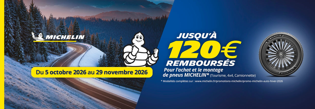 Jusqu'à 120€ remboursés* sur les pneus de la marque Michelin !