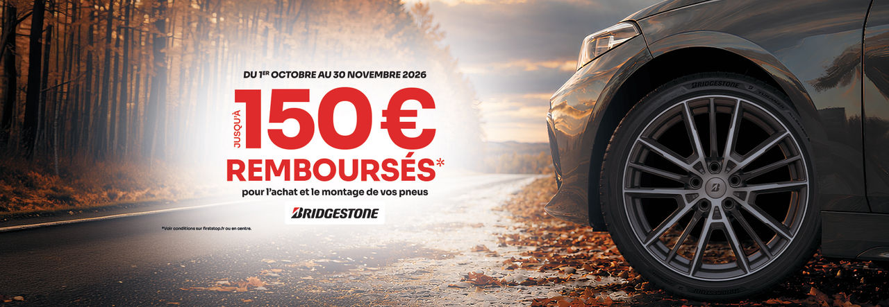 Jusqu'à 150€ remboursés* sur les pneus de la marque Bridgestone !